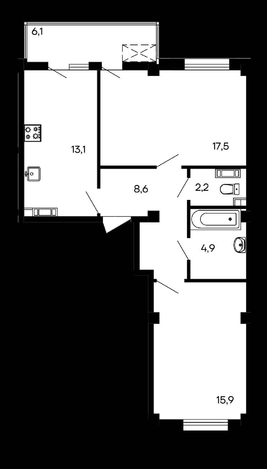 Планировка: 2-комнатная · 68,3 м²