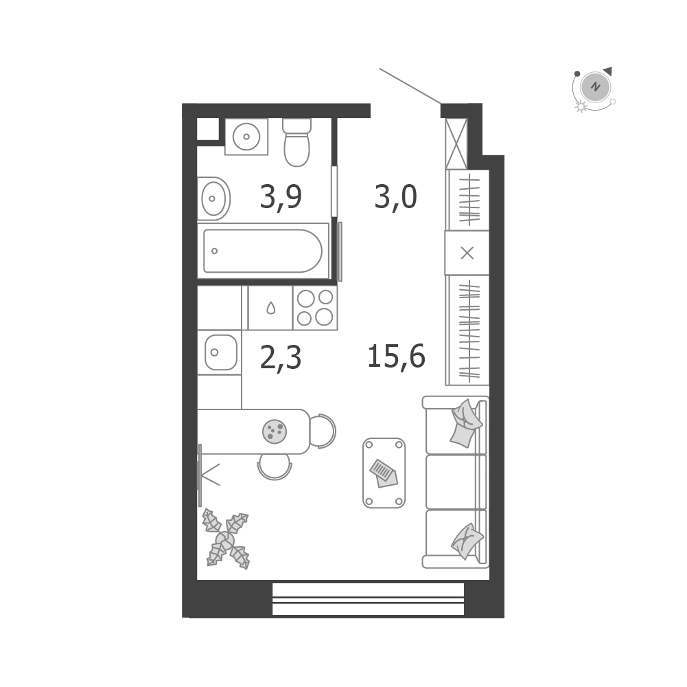 Планировка: Студия · 24,8 м²