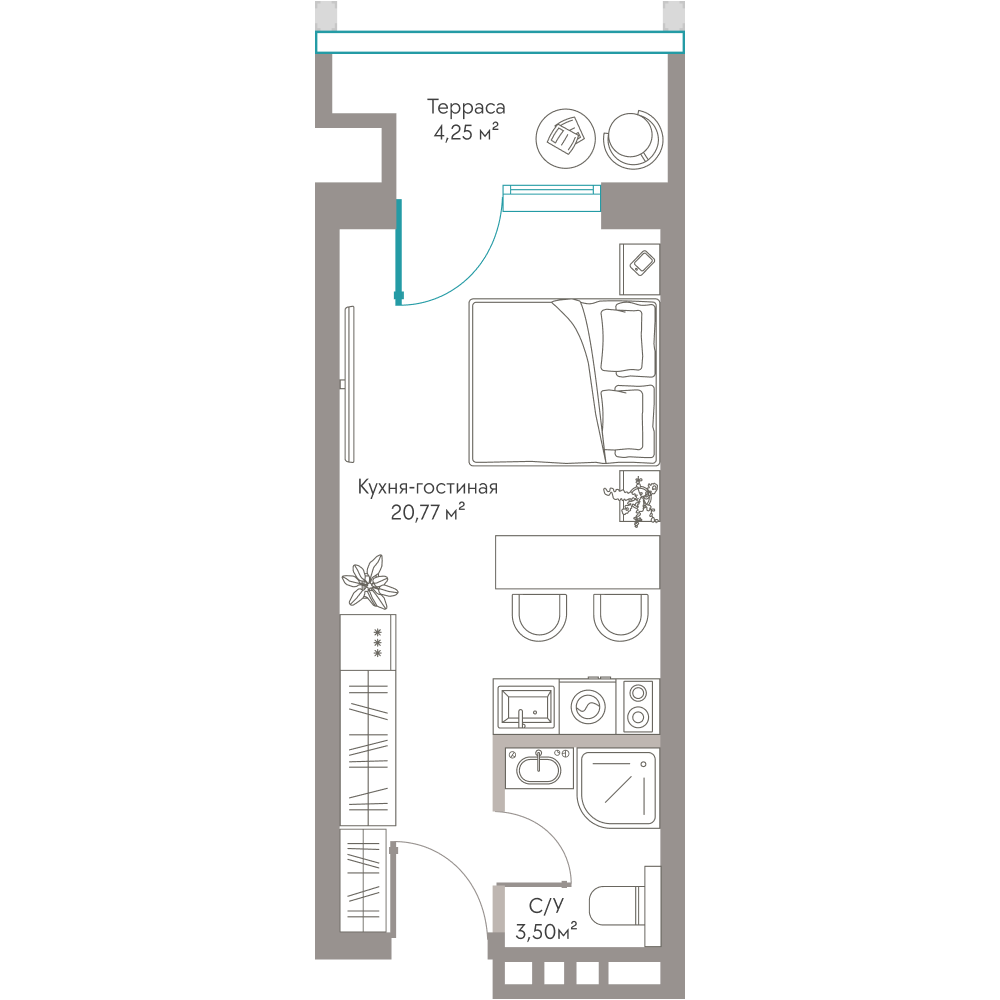 Планировка: Студия · 28,52 м²