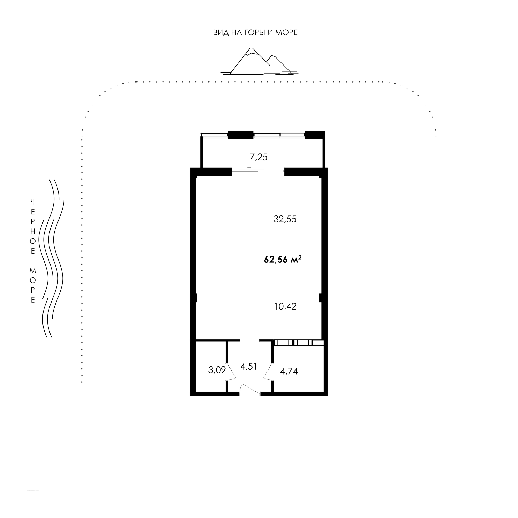 Планировка: 1-комнатная · 62,56 м²