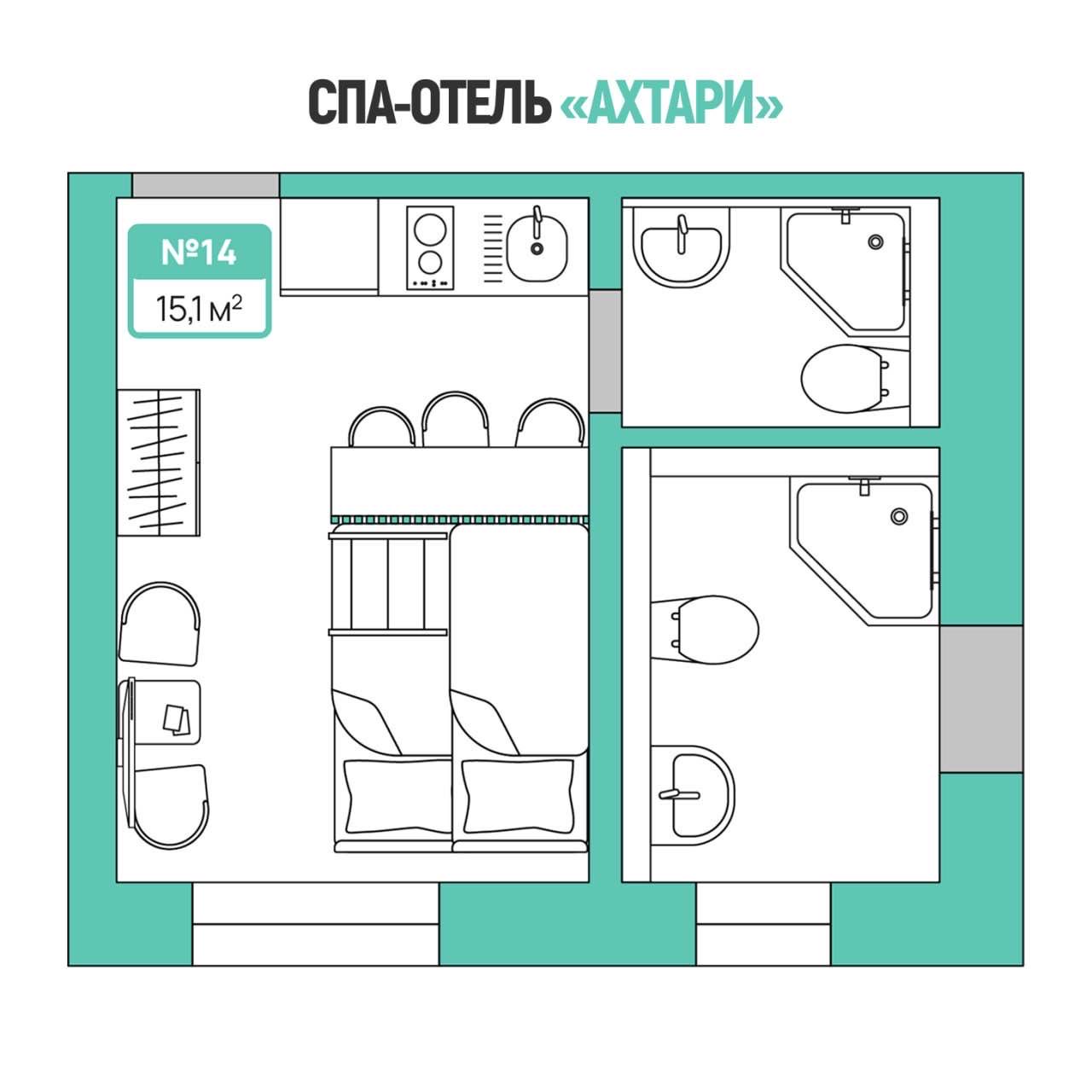 Планировка: Апартаменты · 15,1 м²