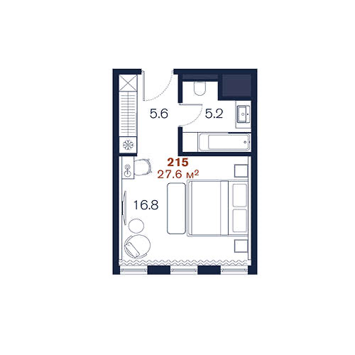 Планировка: Студия · 27,6 м²