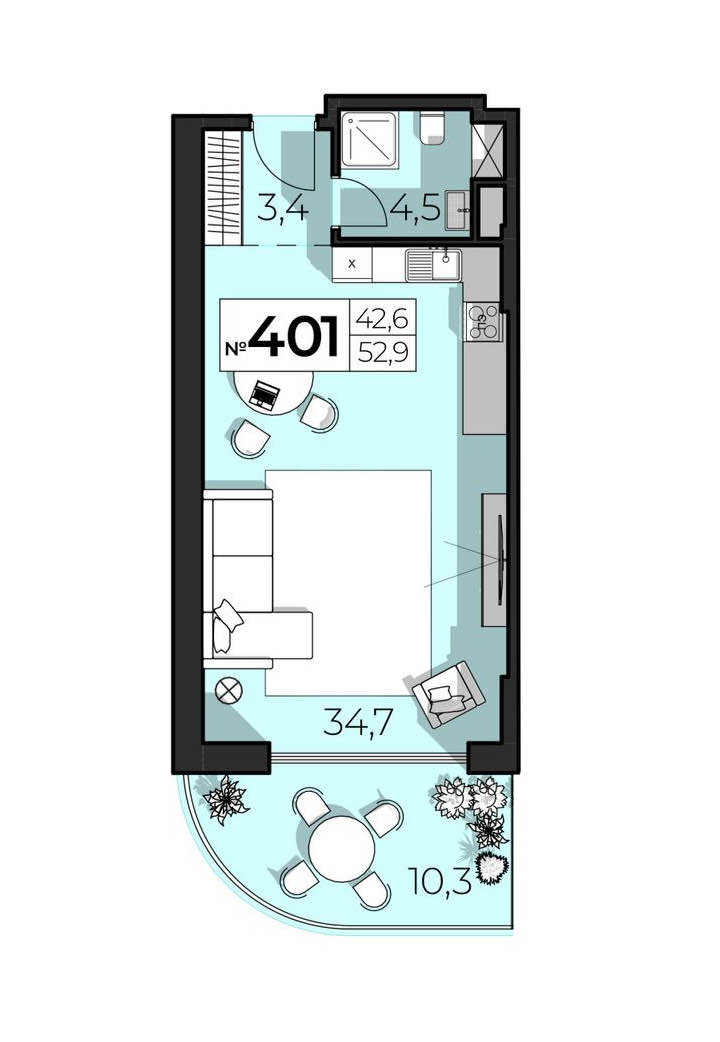 Планировка: 2-комнатная · 52,9 м²
