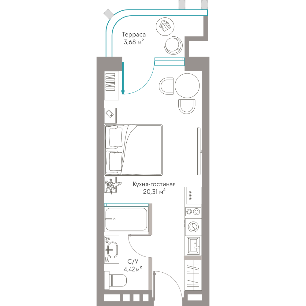 Планировка: Студия · 28,41 м²