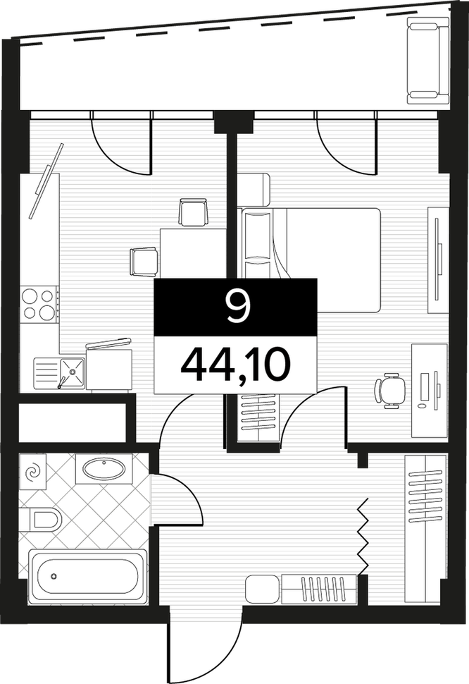Планировка: 1-комнатная · 44,1 м²