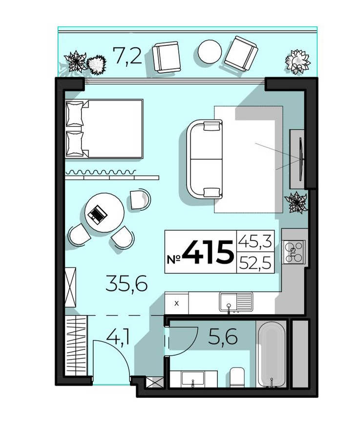 Планировка: 2-комнатная · 52,5 м²