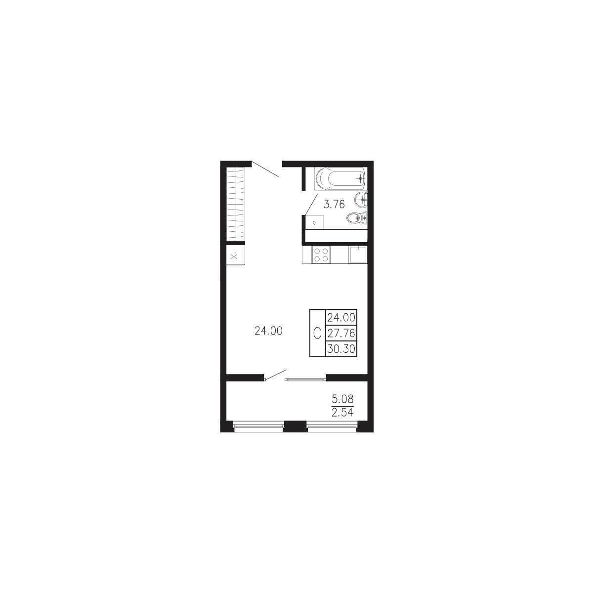 Планировка: Студия · 30,3 м²