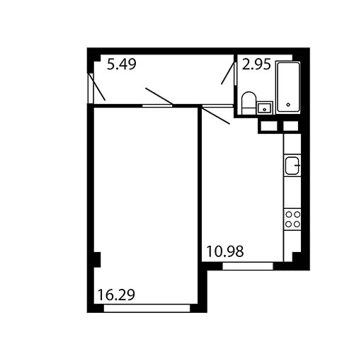 Планировка: 1-комнатная · 35,33 м²