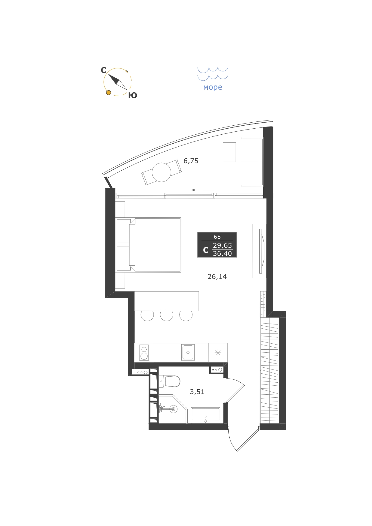 Планировка: Студия · 36,4 м²