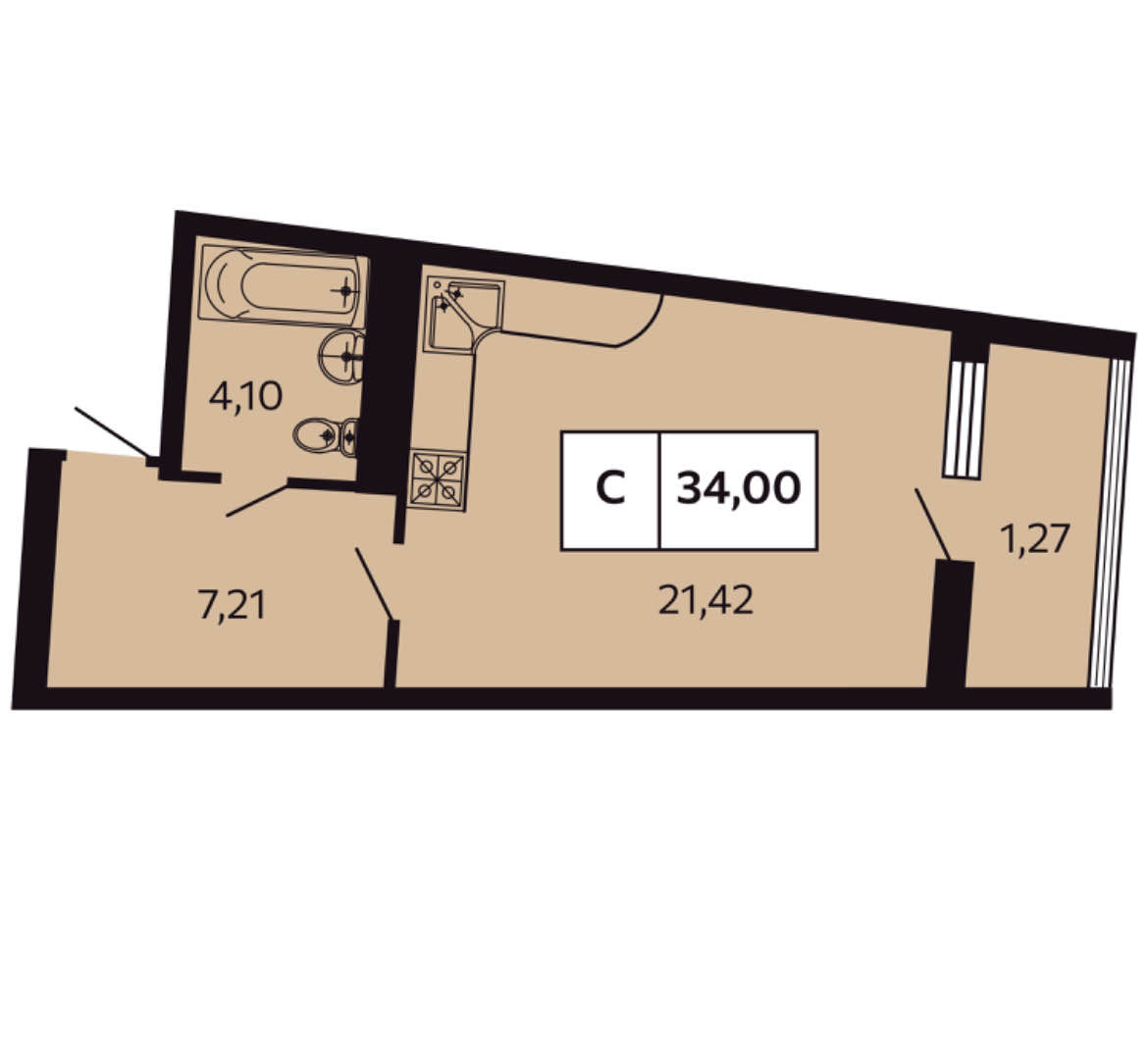 Планировка: Студия · 34 м²