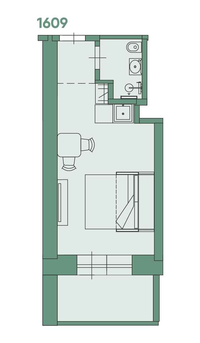 Планировка: Студия · 21,6 м²