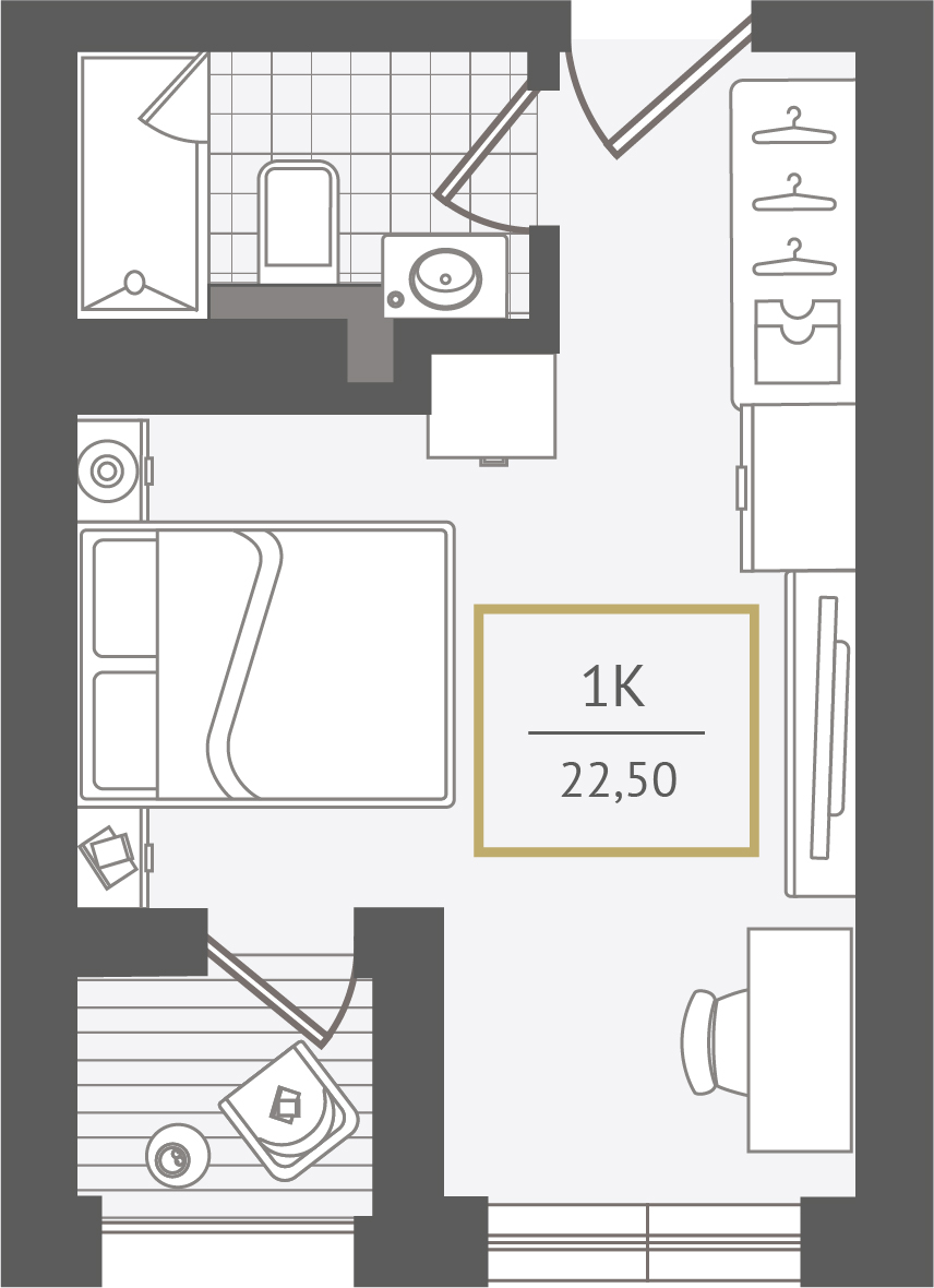 Планировка: Апартаменты · 22,7 м²