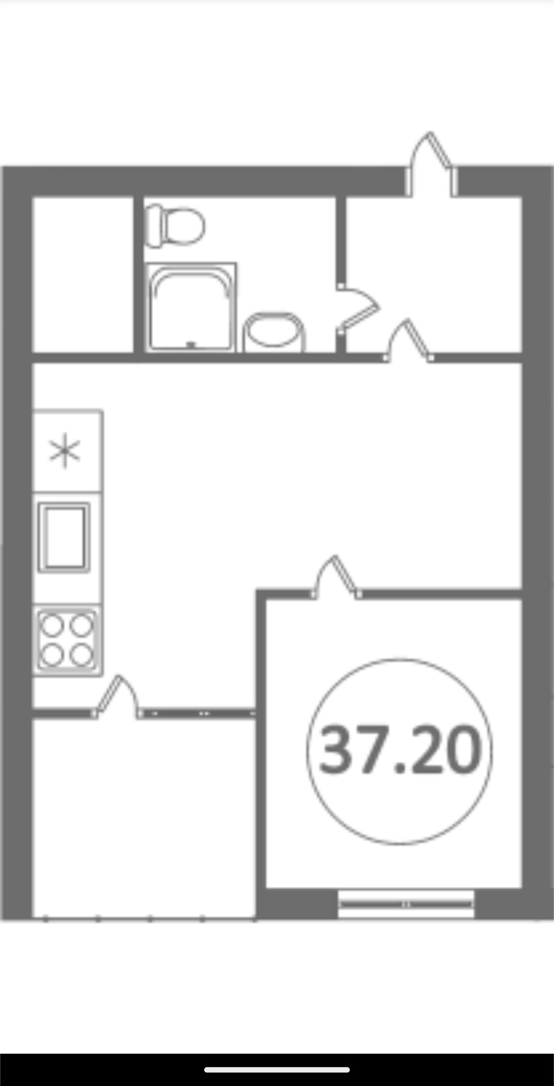 Планировка: 1-комнатная · 37,2 м²