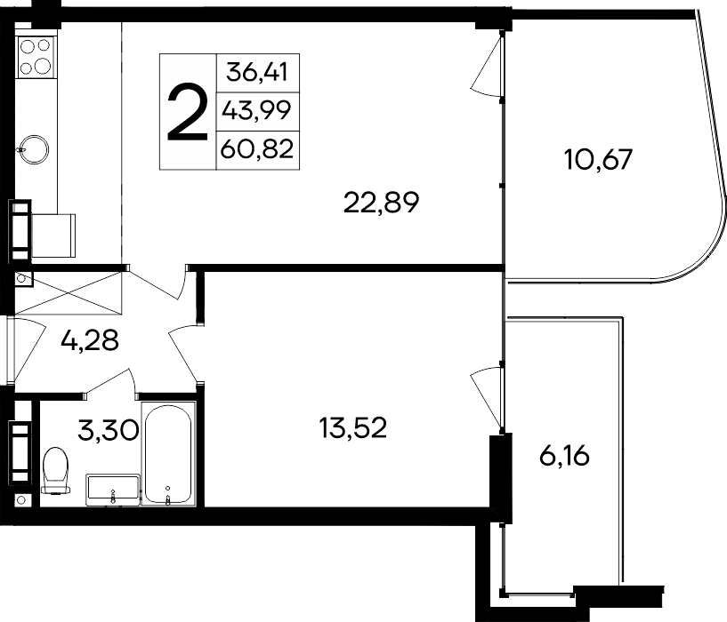 Планировка: Студия · 60,82 м²