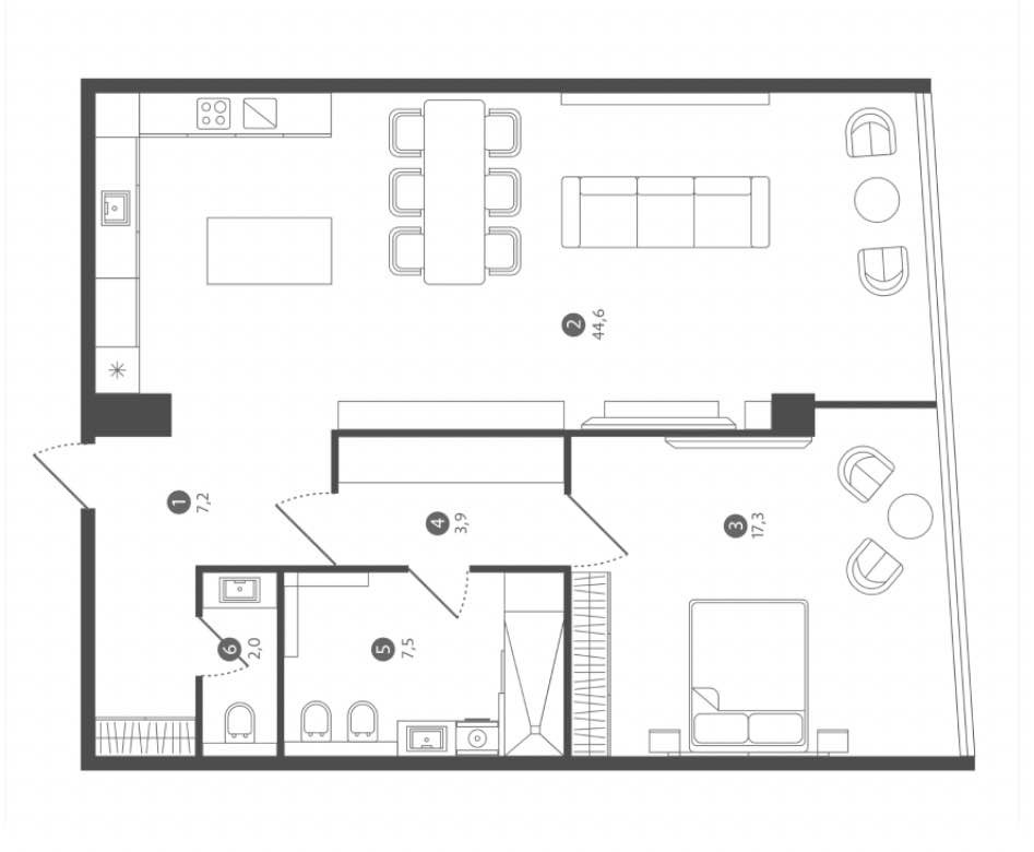 Планировка: 2-комнатная · 76,8 м²