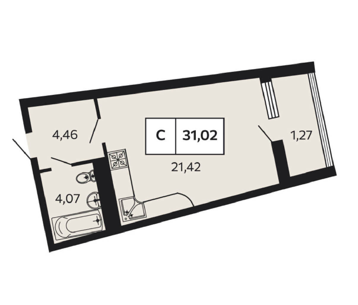 Планировка: Студия · 31,02 м²