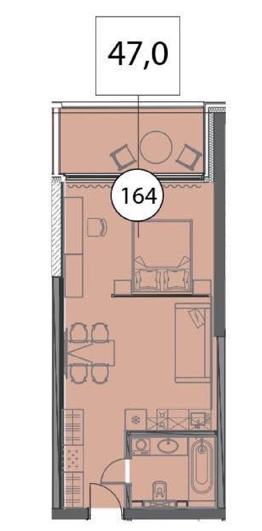 Планировка: 1-комнатная · 47 м²