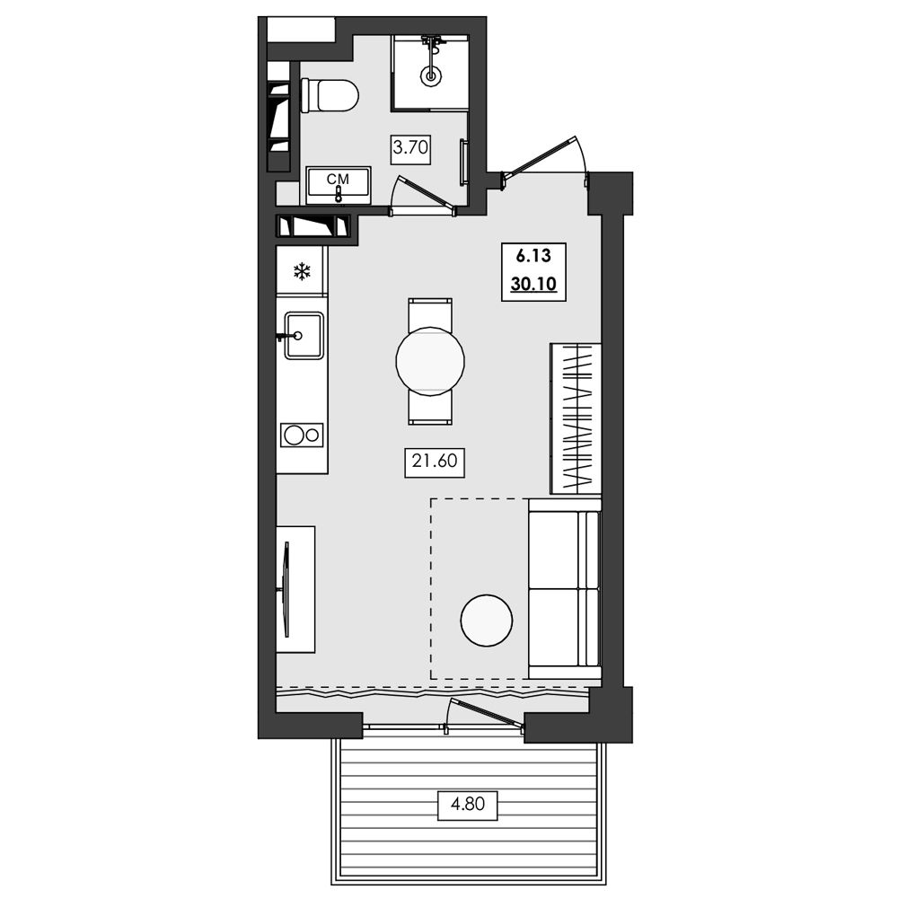 Планировка: Апартаменты · 30,1 м²