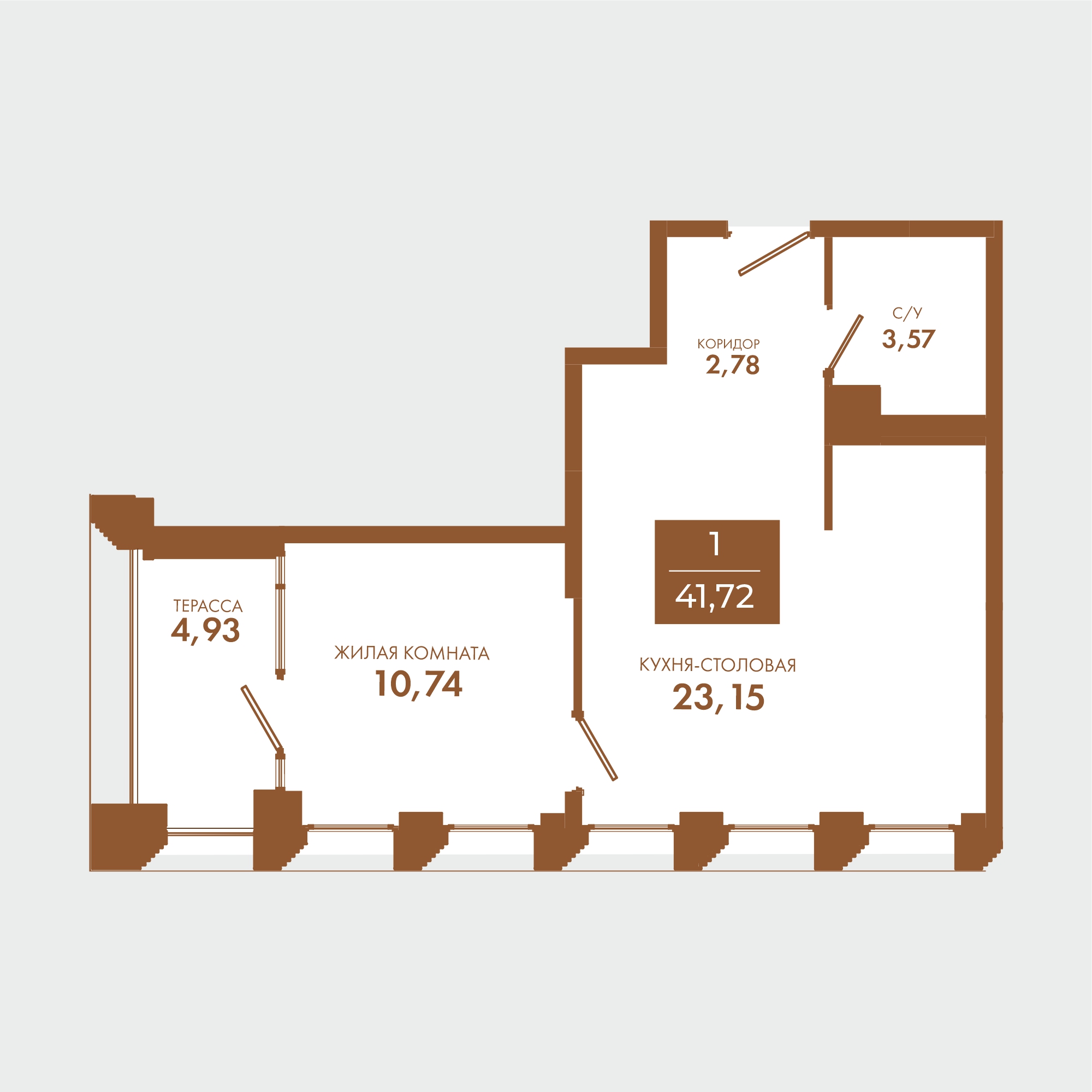Планировка: 1-комнатная · 41,72 м²