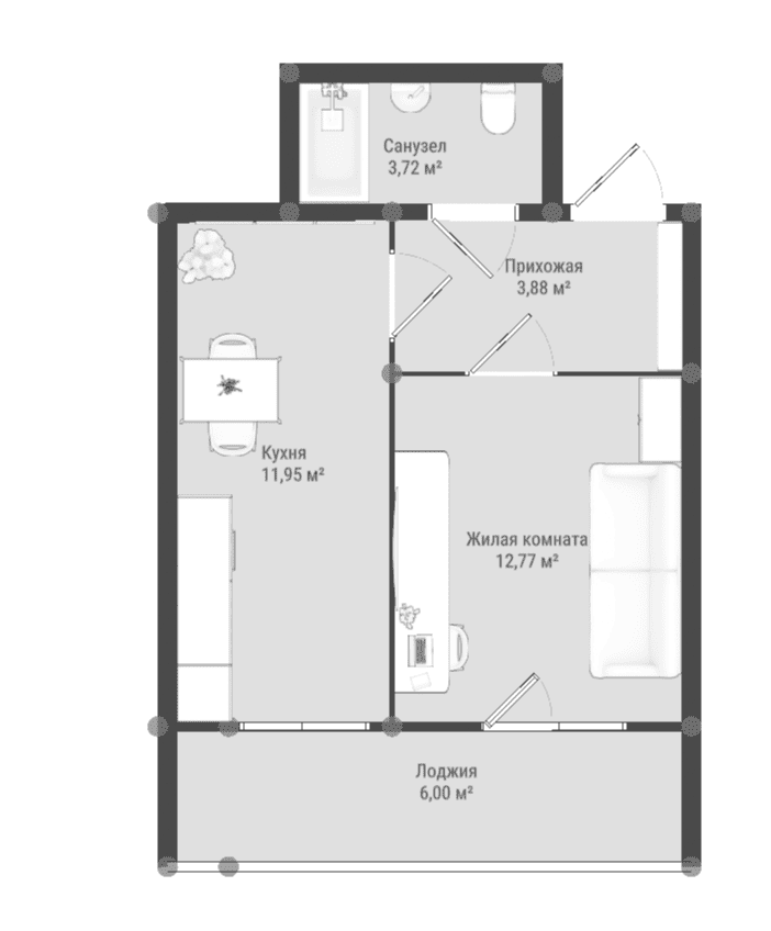 Планировка: 1-комнатная · 35,32 м²
