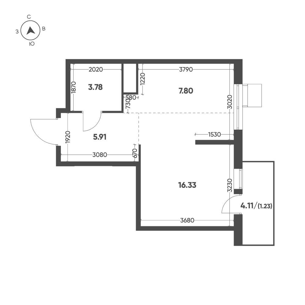 Планировка: Студия · 35,05 м²