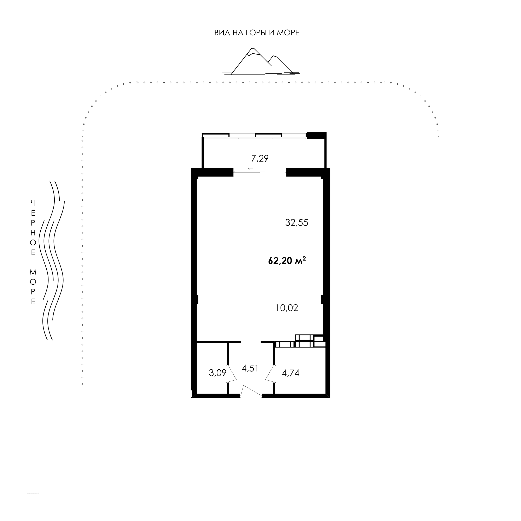 Планировка: 1-комнатная · 62,2 м²