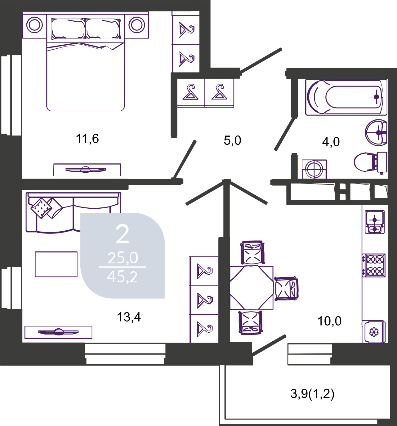 Планировка: Лот · 45,4 м²