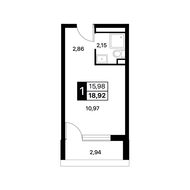 Планировка: Студия · 18,92 м²