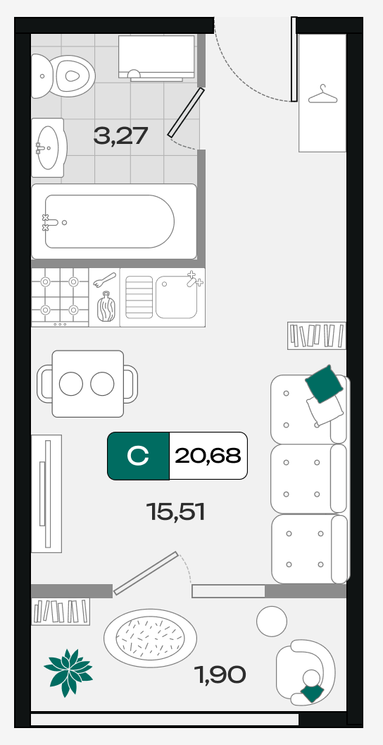 Планировка: Студия · 20,68 м²