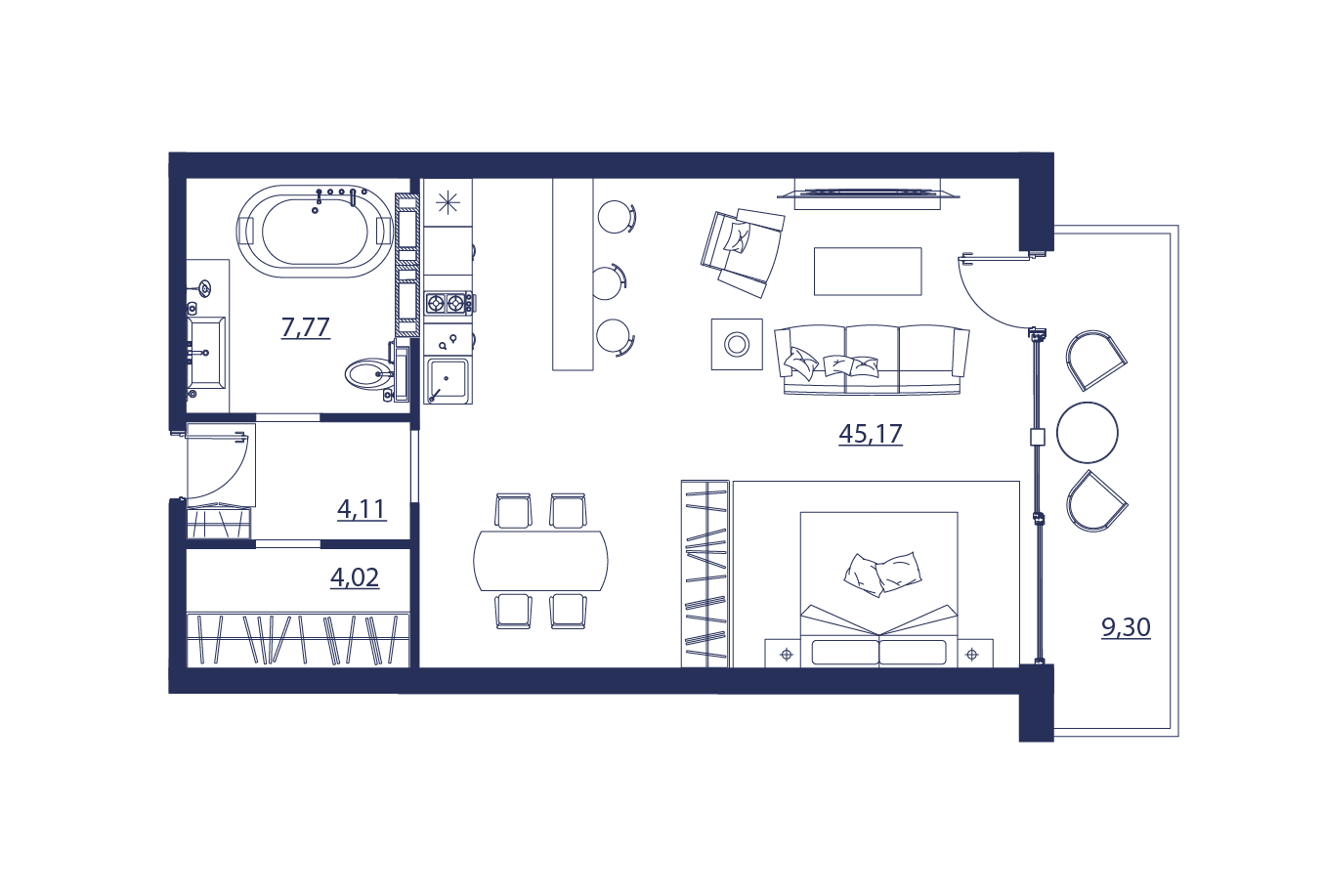 Планировка: Апартаменты · 69,9 м²