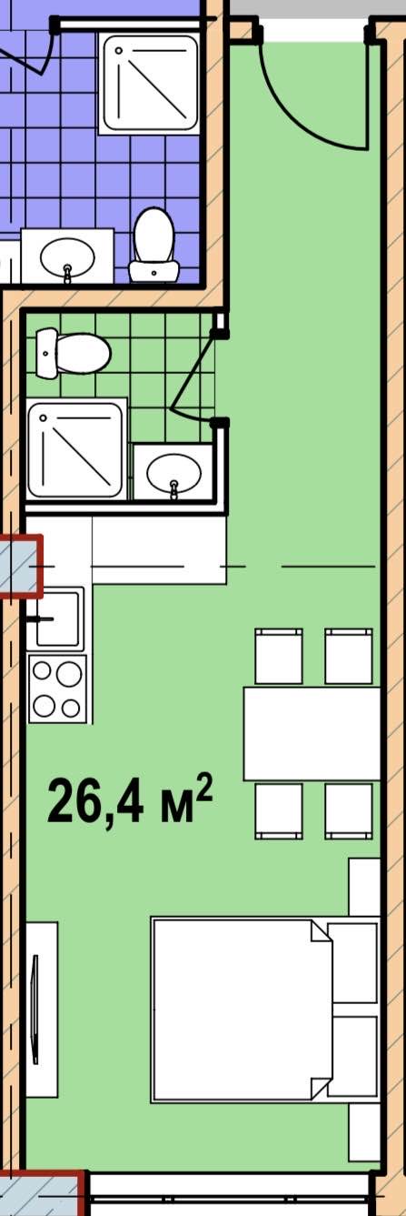Планировка: Студия · 26,4 м²