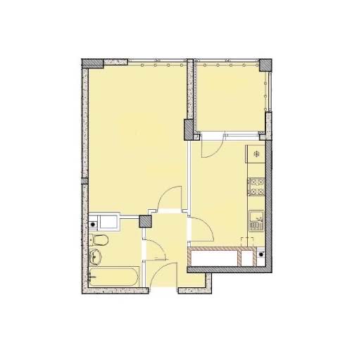 Планировка: 1-комнатная · 38,14 м²