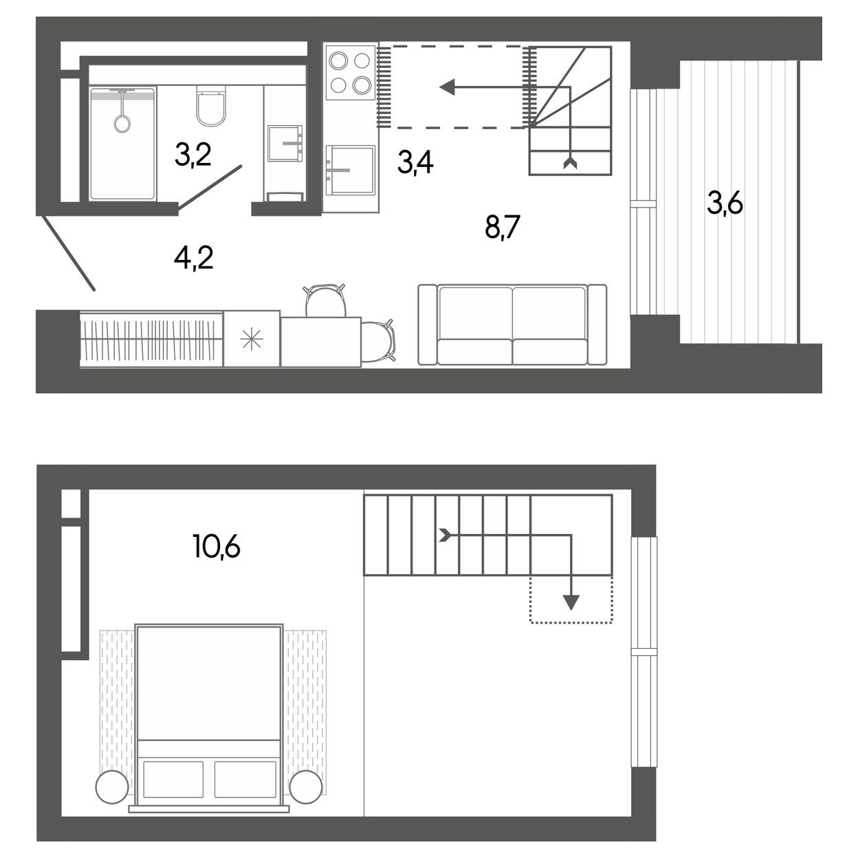 Планировка: Апартаменты · 33,98 м²
