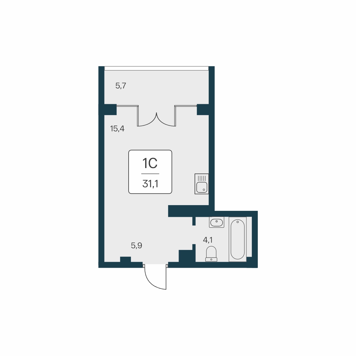 Планировка: Студия · 31,1 м²