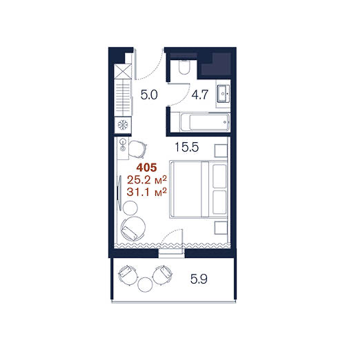 Планировка: Студия · 31,1 м²