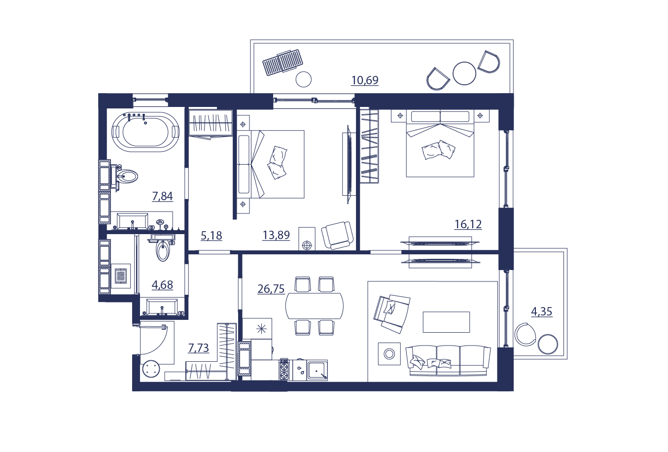 Планировка: Апартаменты · 97,1 м²