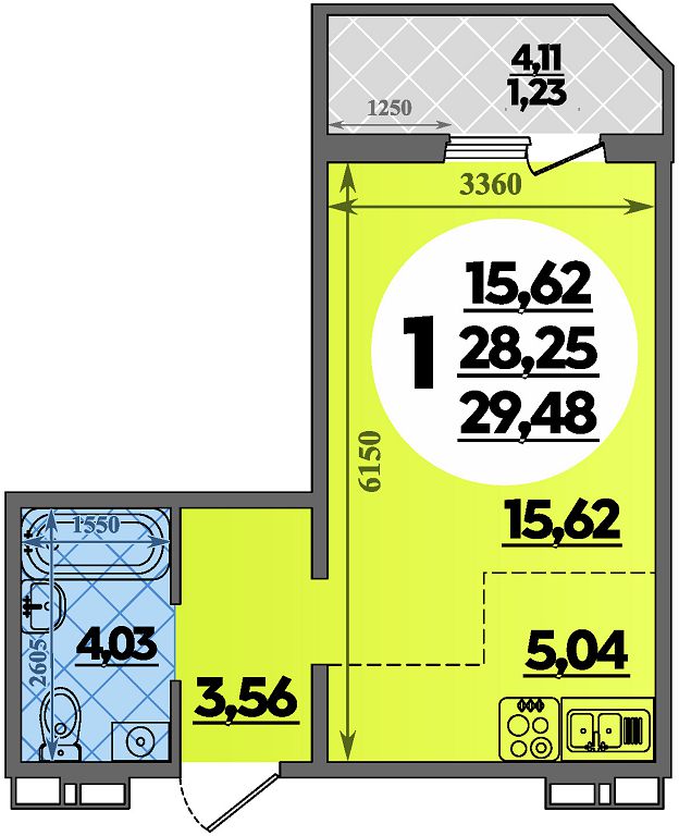 Планировка: Студия · 29,48 м²