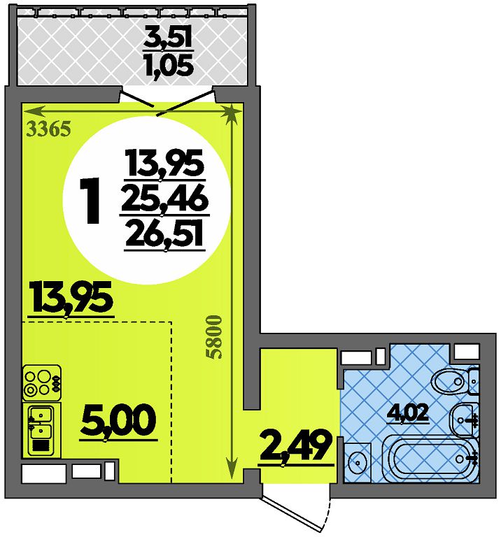 Планировка: Студия · 26,51 м²