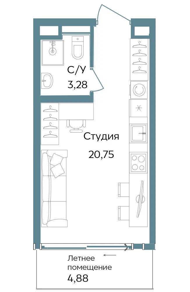 Планировка: Студия · 28,91 м²