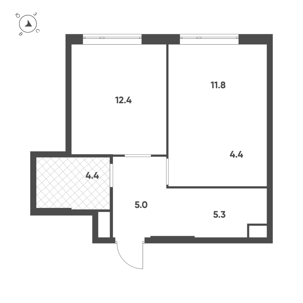 Планировка: 2-комнатная · 43,3 м²
