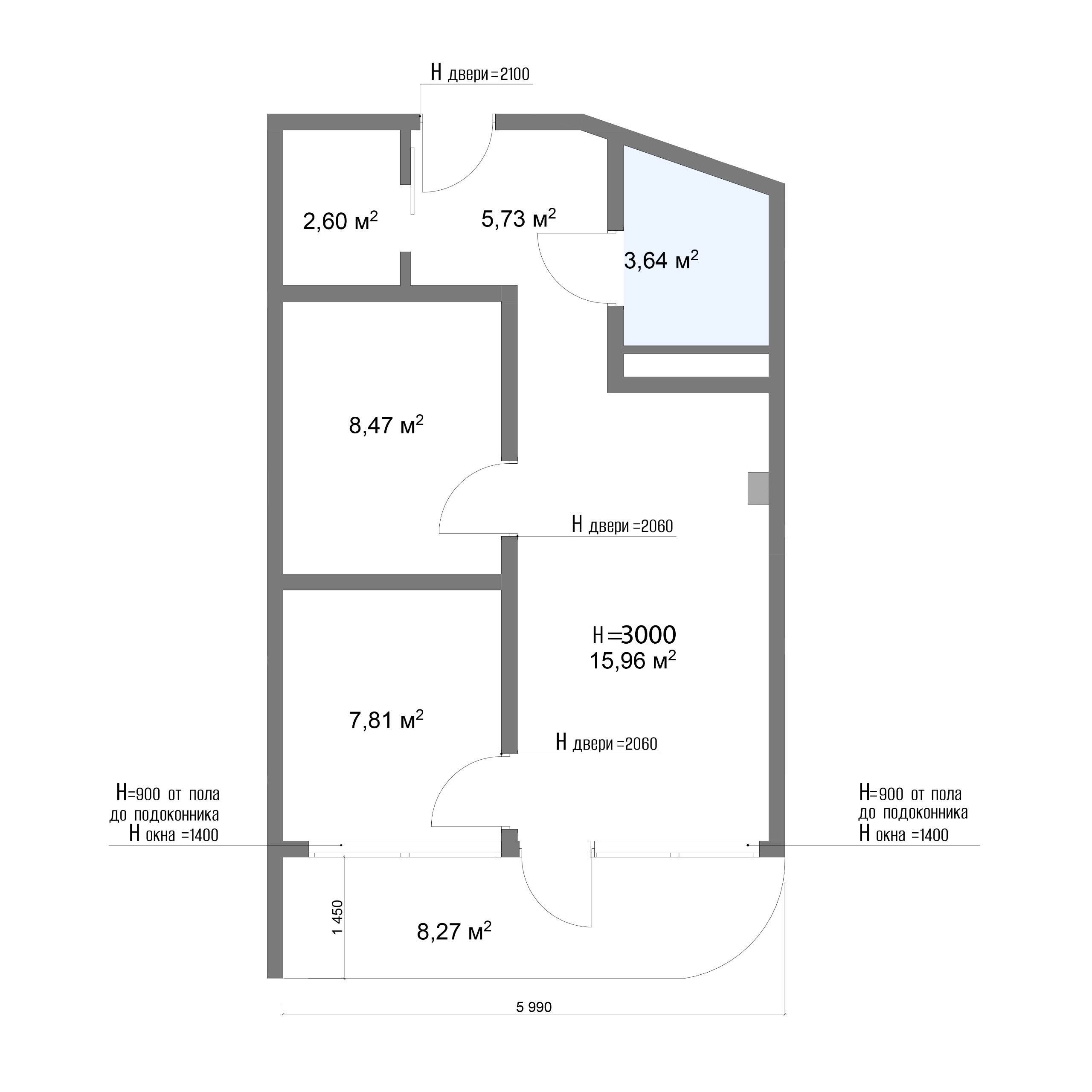 Планировка: 2-комнатная · 56 м²