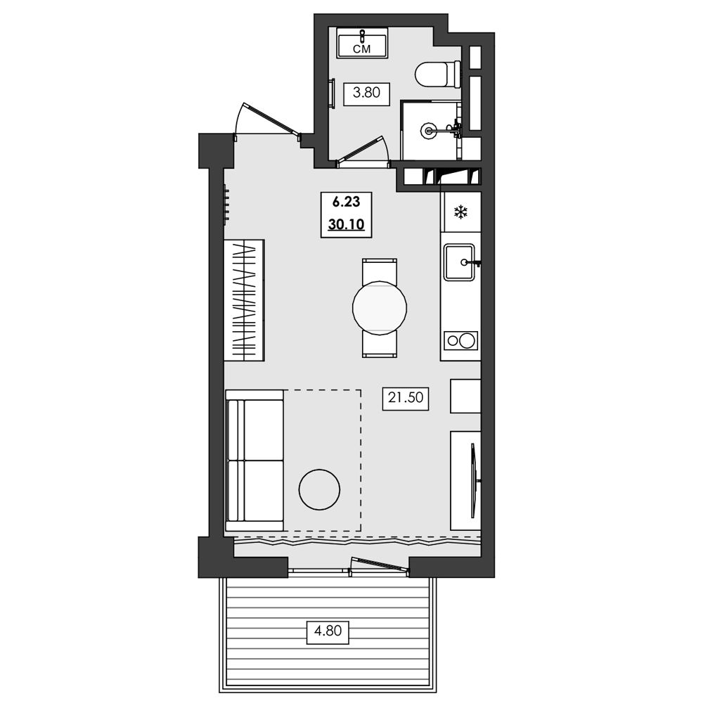 Планировка: Апартаменты · 30,1 м²