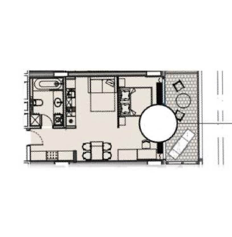 Планировка: 1-комнатная · 42,9 м²