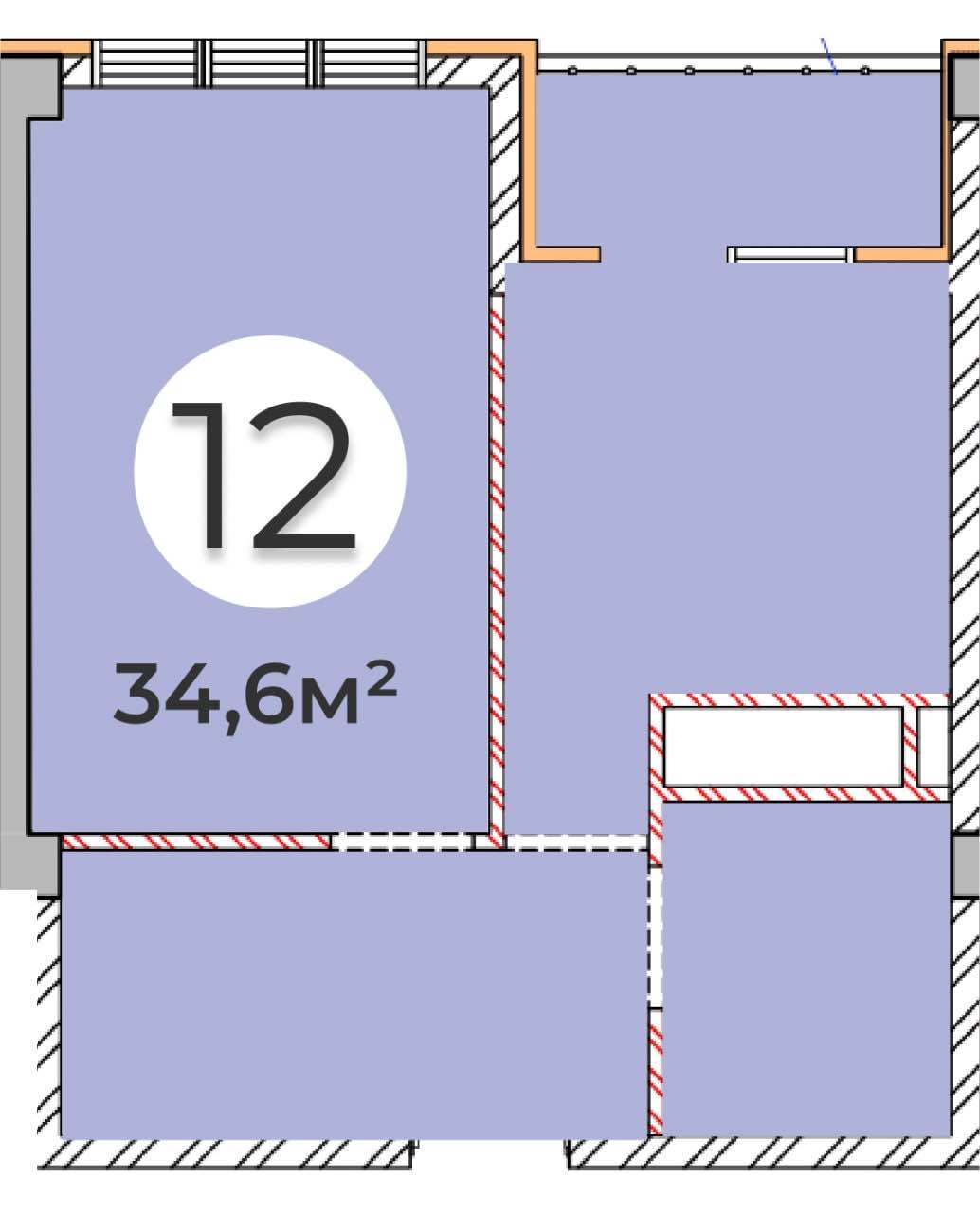 Планировка: 1-комнатная · 34,6 м²