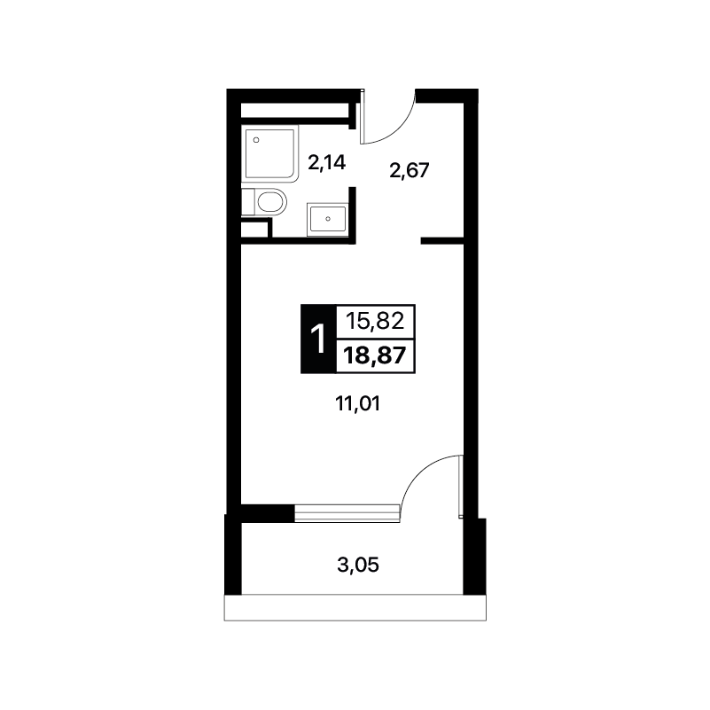 Планировка: Студия · 18,87 м²