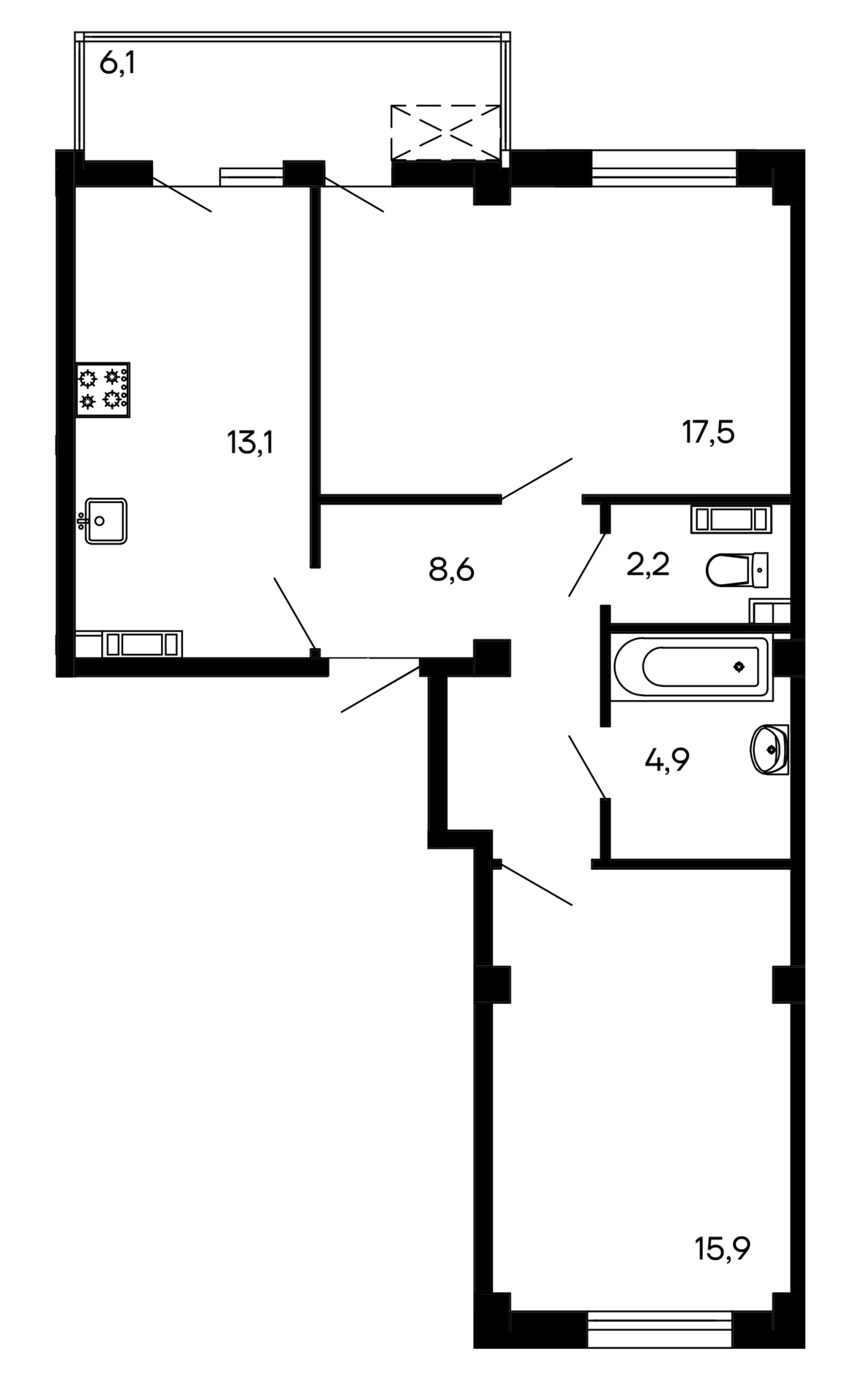 Планировка: 2-комнатная · 68,3 м²