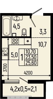 Планировка: Студия · 25,6 м²