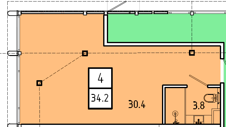 Планировка: Апартаменты · 34,2 м²