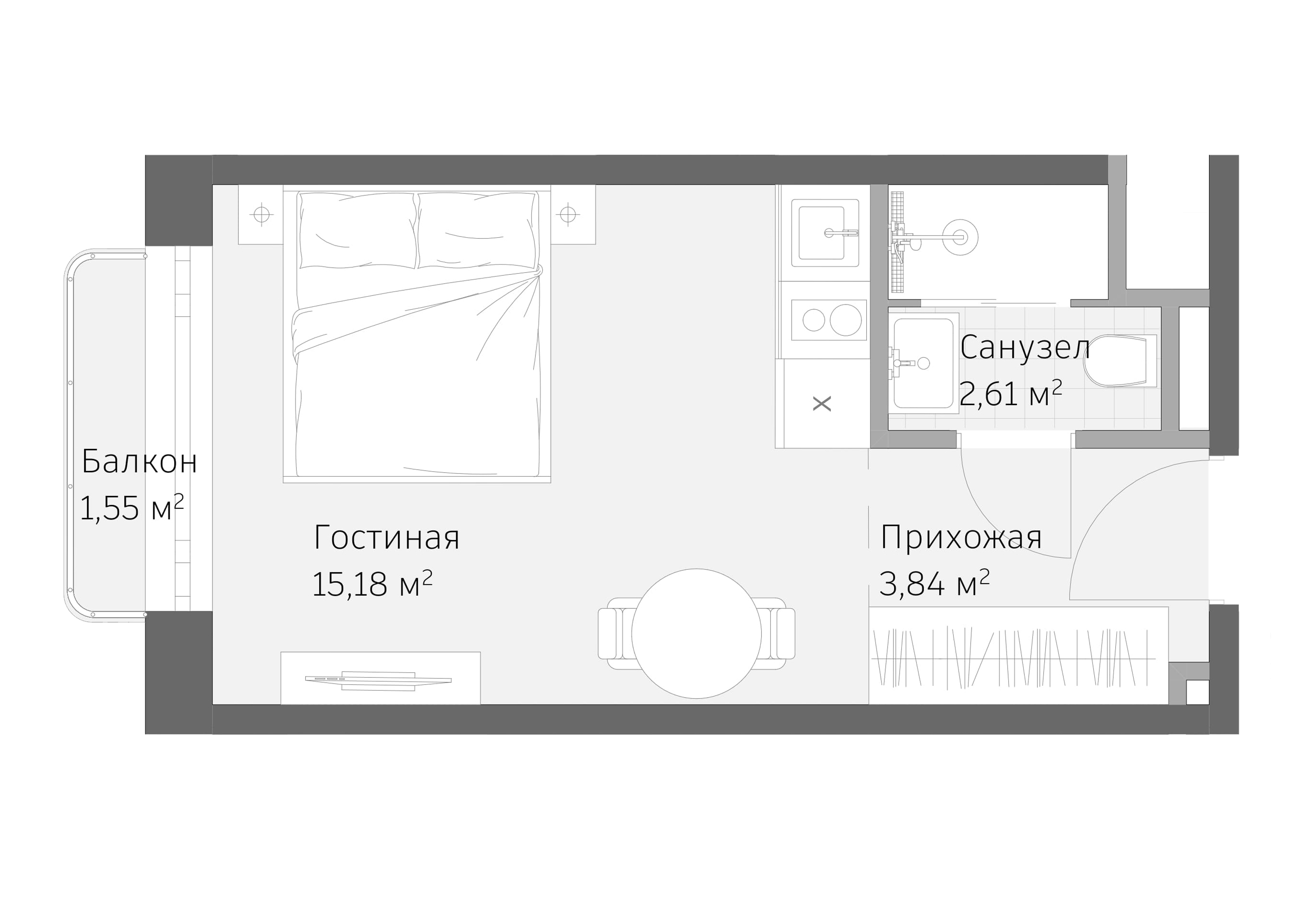 Планировка: Апартаменты · 23,18 м²