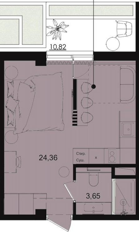 Планировка: 1-комнатная · 29 м²